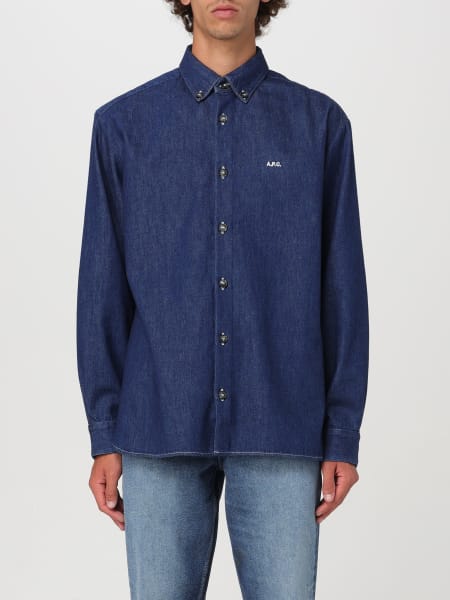 Camicie uomo: Camicia A.P.C. in denim di cotone con logo ricamato