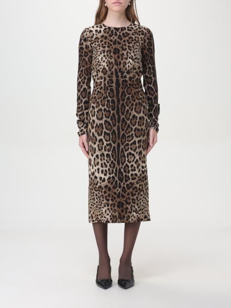 Dolce & Gabbana donna: Abito midi animalier Dolce & Gabbana in viscosa