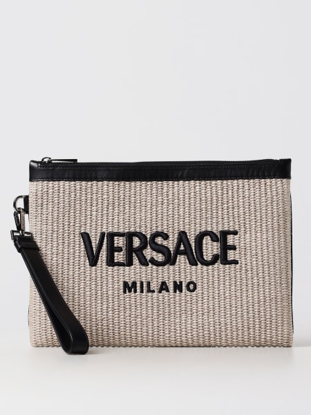 Clutch Versace in rafia intrecciata e pelle