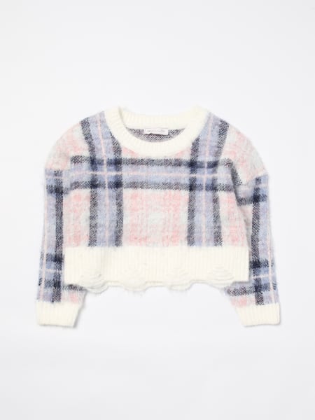 Monnalisa: Monnalisa check wool blend crewneck sweater