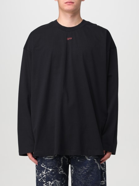 Men's Off-White: Off-white long-sleeve cotton t-shirt with print and logo