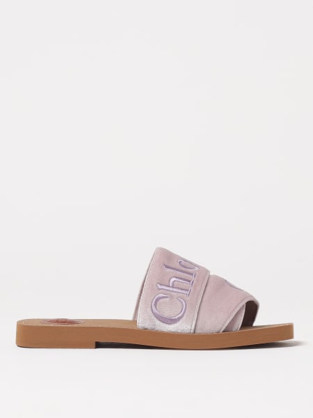 Chloé: Sandalo Woody Chloè in velluto con logo ricamato