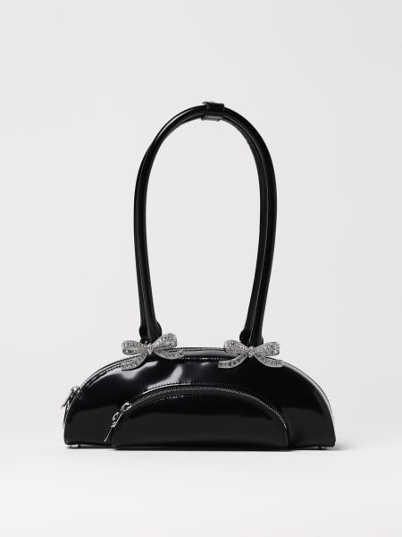 Self-Portrait: Borsa Curved Self-Portrait in pelle spazzolata con fiocchi di strass