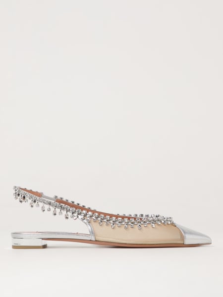 Aquazzura: Ballerina Temptation Aquazzura in nylon e nappa laminata con cristalli