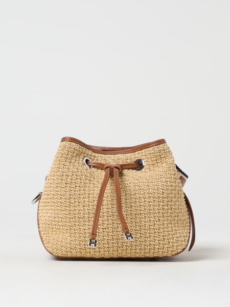 Hogan: Borsa a secchiello Hocket Mini Hogan in rafia intrecciata e pelle