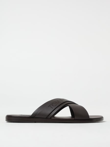 Sandalo Tom Ford in pelle con logo traforato