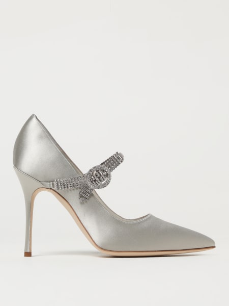 Manolo Blahnik: Décolleté Hamedi Manolo Blahnik in raso con cinturino gioiello