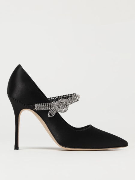 Manolo Blahnik: Décolleté Hamedi Manolo Blahnik in raso con cinturino gioiello