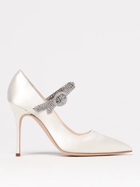 Manolo Blahnik: Décolleté Hamedi Manolo Blahnik in raso con cinturino gioiello