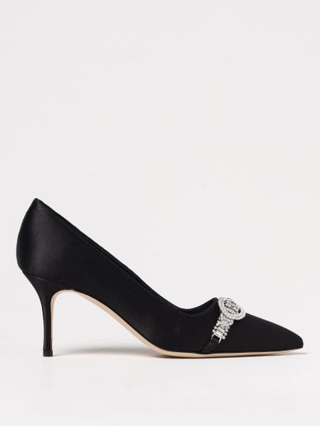 Manolo Blahnik: Décolleté Manolo Blahnik in raso con fibbia gioiello