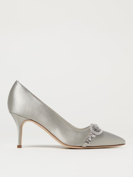 Manolo Blahnik: Décolleté Manolo Blahnik in raso con fibbia gioiello