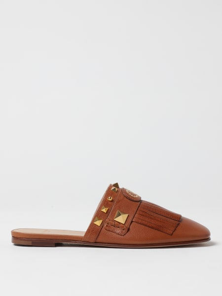 Slippers Valentino Garavani in pelle a grana con frange >