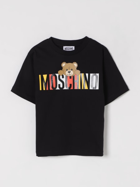 Moschino: T-shirt in cotone con stampa logo Teddy Moschino