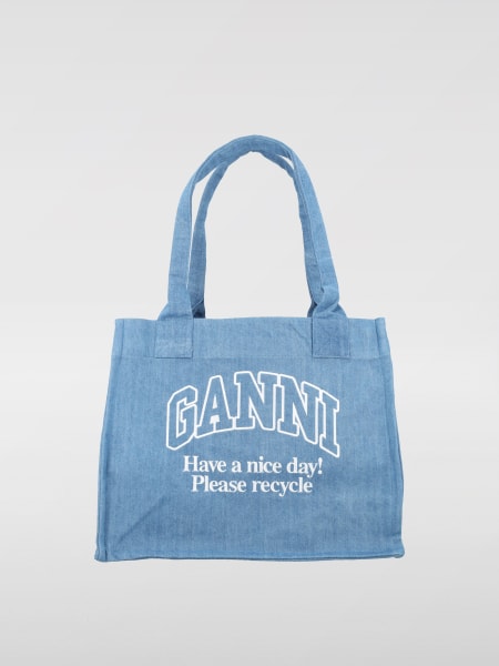 Ganni: Borsa a mano Easy tote in cotone con logo Ganni