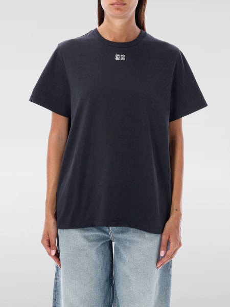 Ganni: T-shirt in cotone organico con logo di strass Ganni