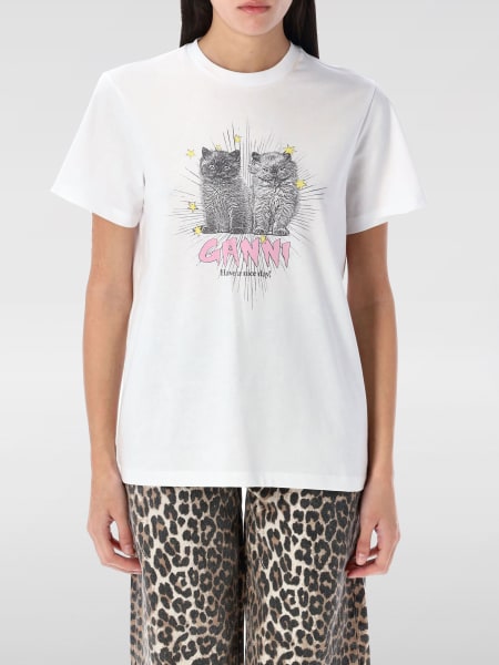 Ganni: T-shirt in cotone con stampa grafica Ganni