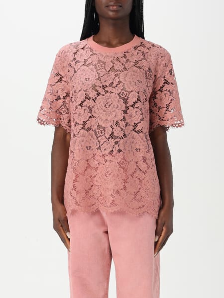 Tシャツ・カットソー DOLCE  GABBANA Women Tops F8V21THLM7L Pink Dolce & Gabbana - Lace crew-neck T-shirt Pink - The Corner