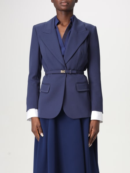 ジャケット ELISABETTA FRANCHI SS25 GIACCA MONOPETTO (GI09051E2 DC8) ELISABETTA FRANCHI Women's blue single-breasted jacket with
