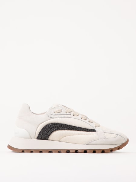 スニーカー BRUNELLO CUCINELLI Woman Sneakers Grey MZSFG2941 C6280 Grey suede and twill Precious Stripe Runners – Daniello.com