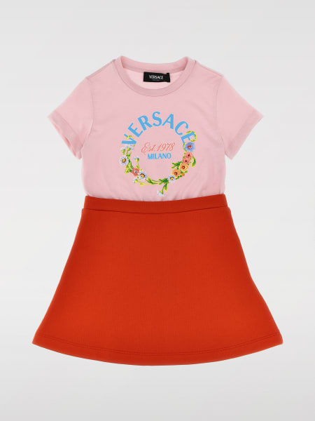 Abito in cotone bicolor con logo floreale Versace>
