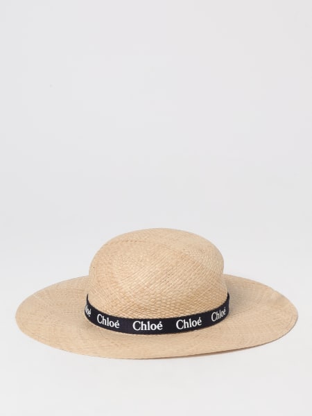 Chloé: Cappello Chloè in rafia con fettuccia logo