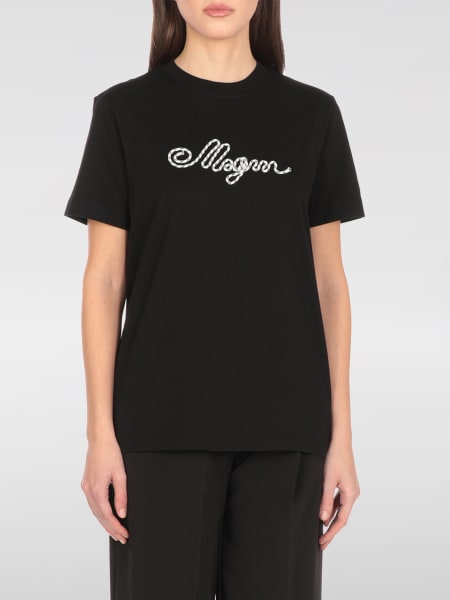 Tシャツ・カットソー MSGM Woman T-Shirt Black 2000MDM510200002 99 Cotton T-shirt in solid colour with logo - MSGM Official