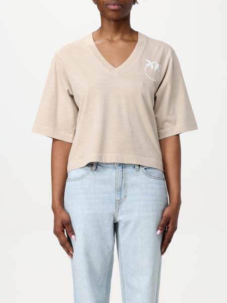 Pinko: T-shirt a v Pinko in cotone con logo Love Birds