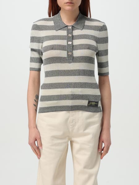 Ganni: Polo in maglia a righe con logo Ganni