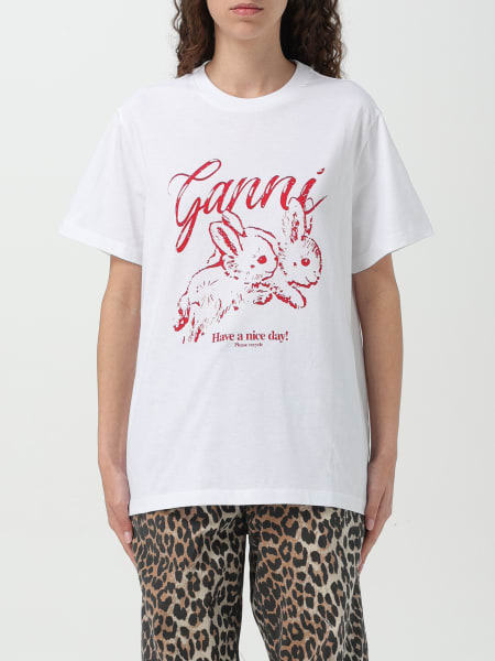 Ganni: T-shirt in cotone stampata Ganni