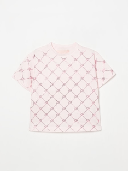 Miss Blumarine: T-shirt in cotone con logo di strass all-over Miss Blumarine