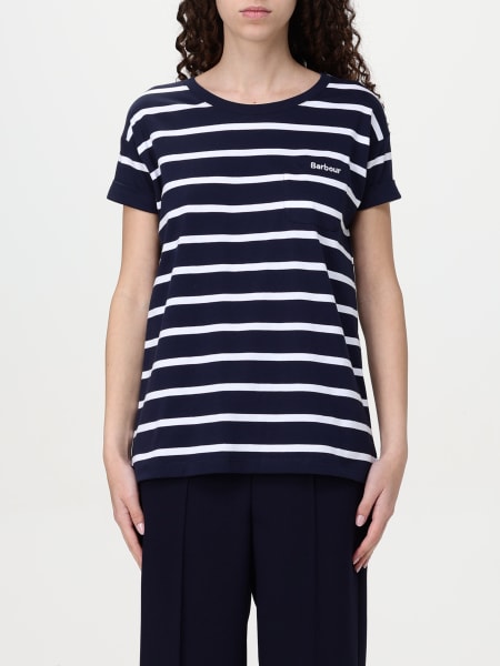T-shirt a righe con logo Barbour>