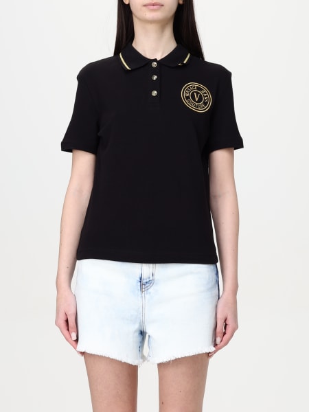Tシャツ・カットソー VERSACE Woman Polo Shirt Black 78HAGT00CJ01T G89 VERSACE JEANS COUTURE: Polo shirt woman - Black | Versace