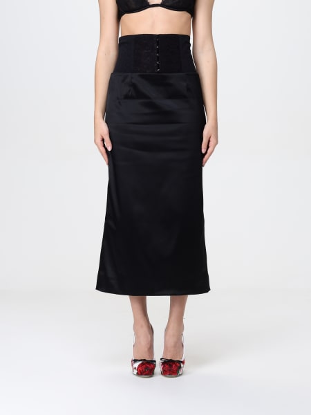 スカート DOLCE  GABBANA Women Skirts F4CI1TFURADN0000 Black Satin calf-length skirt with corset-style belt detail in