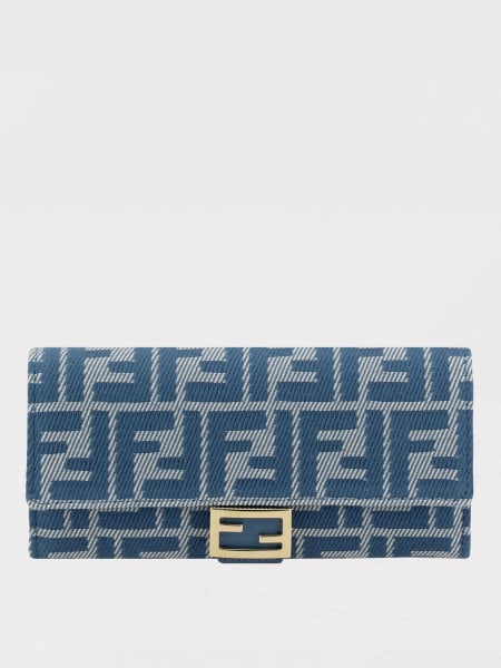 Baguette Fendi: Portafoglio Baguette Fendi in denim con monogram FF jacquard