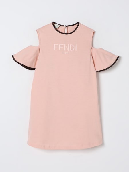 Abito in cotone con logo ricamato Fendi