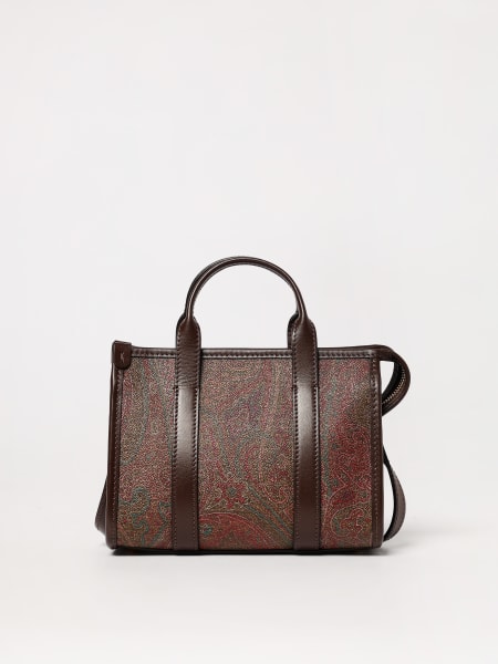 Etro: Borsa a mano in pelle e cotone paisley Etro