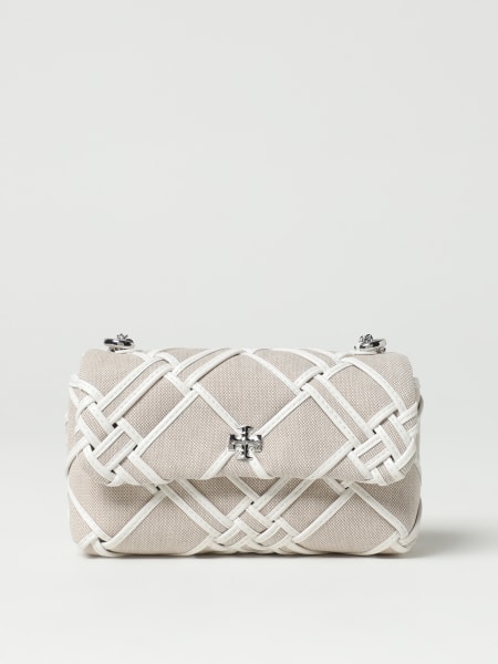 Tory Burch: Borsa Mini Kira Tory Burch in canvas e pelle con lavorazione intrecciata
