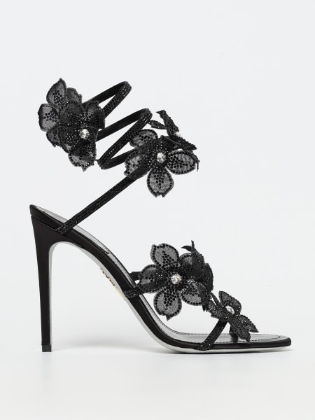 Rene Caovilla: Sandalo Rene Caovilla in pelle con strass e fiori applicati