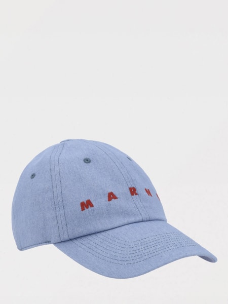 Cappello Marni in denim di cotone con logo ricamato >