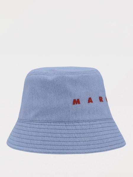 Cappello Marni in denim di cotone con logo ricamato >