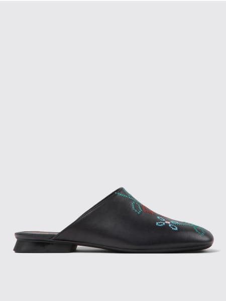 Camper: Mules Twins Camper in pelle con ricamo floreale