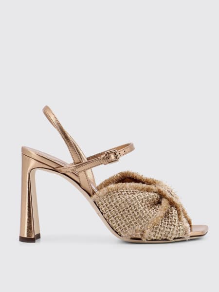 Jimmy Choo: Sandalo Annika Jimmy Choo in rafia e pelle laminata