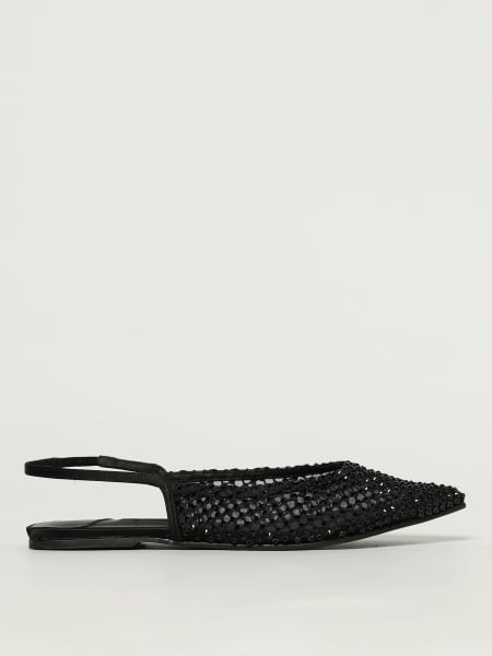 Le Silla: Ballerina Le Silla in nylon a rete e pelle con cristalli all over