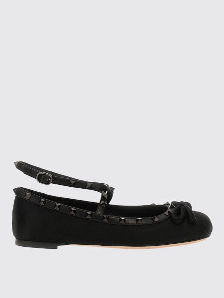 Valentino: Ballerina Rockstud Bow Valentino Garavani in raso e pelle