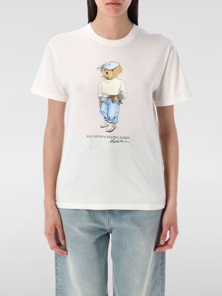 Tシャツ・カットソー POLO RALPH LAUREN Woman T-Shirt White 211965107 001 White cotton Т-shirt with logo embroidery brand POLO RALPH