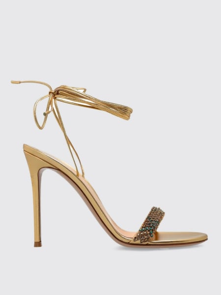 Gianvito Rossi: Sandalo Gianvito Rossi in nappa laminata con cristalli