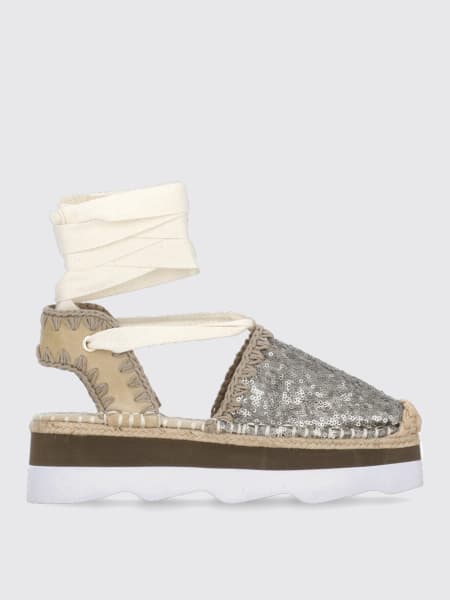 Espadrillas Mou in camoscio con cuciture all'uncinetto e paillettes >