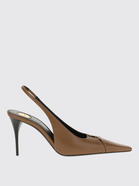 シューズ・サンダルその他 SAINT LAURENT Woman High heel shoes Brown 8251041TVAN 2226 Saint Laurent Brown shiny leather wedges | TheDoubleF