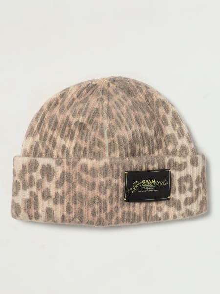 Cappello Ganni in misto lana riciclata stampa animalier