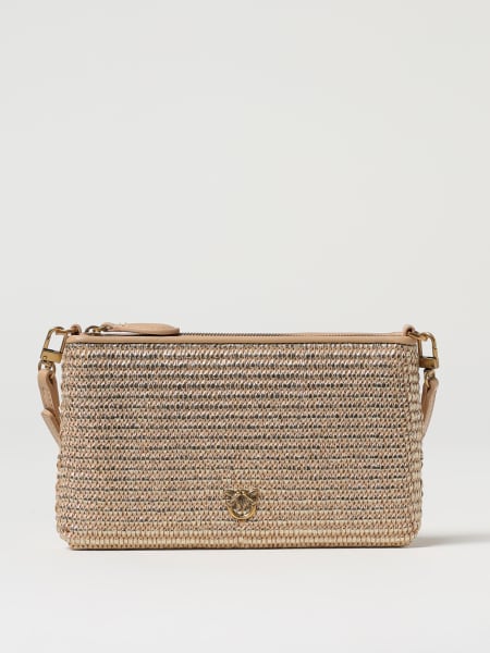 Pinko: Borsa piccola piatta in rafia laminata con tracolla Pinko
